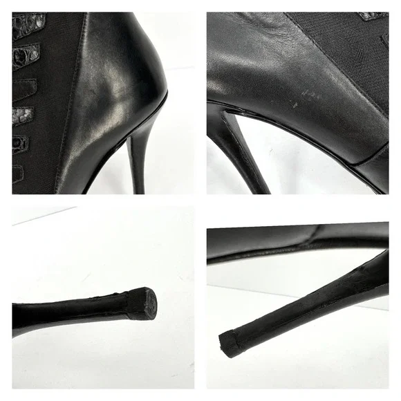BRIAN ATWOOD Shoes Womens 8 Black Duris Heeled Leather Ankle Bootie Embossed